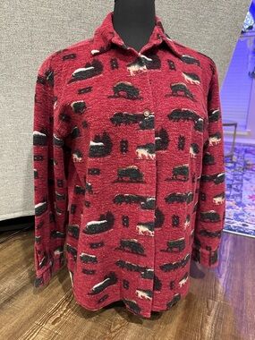 RedHead for Her Red Buffalo Motif Button-Down Shirt Western Sz M